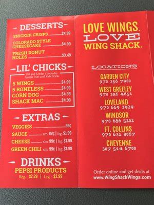 Wing shack west greeley greeley co - Get delivery or takeout from Wing Shack at 4318 9th Street Road in Greeley. Order online and track your order live. No delivery fee on your first order! Home / Greeley / Chicken / Wing Shack. Wing Shack. 4.5 ... Greeley, CO. Open. Accepting DoorDash orders until 9:35 PM (970) 515-6061. Featured Items. Popular Items. The most commonly ordered ...